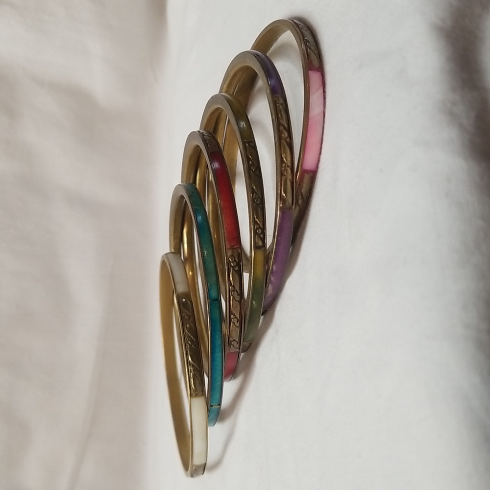 Multi Colored Brass Bracelets Inlay Boho Festival… - image 5